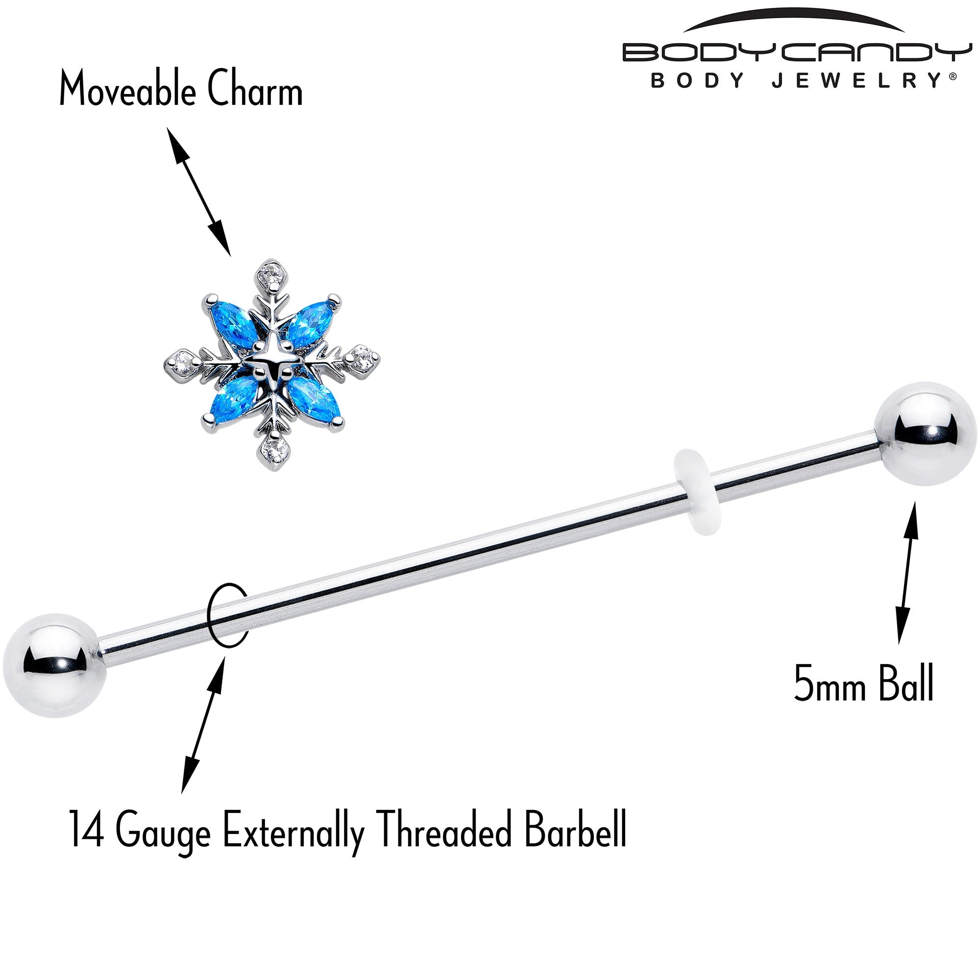 14G Blue CZ Gem Classic Flower Industrial Barbell 38mm | BARBELL Industrial | Wiccan Center