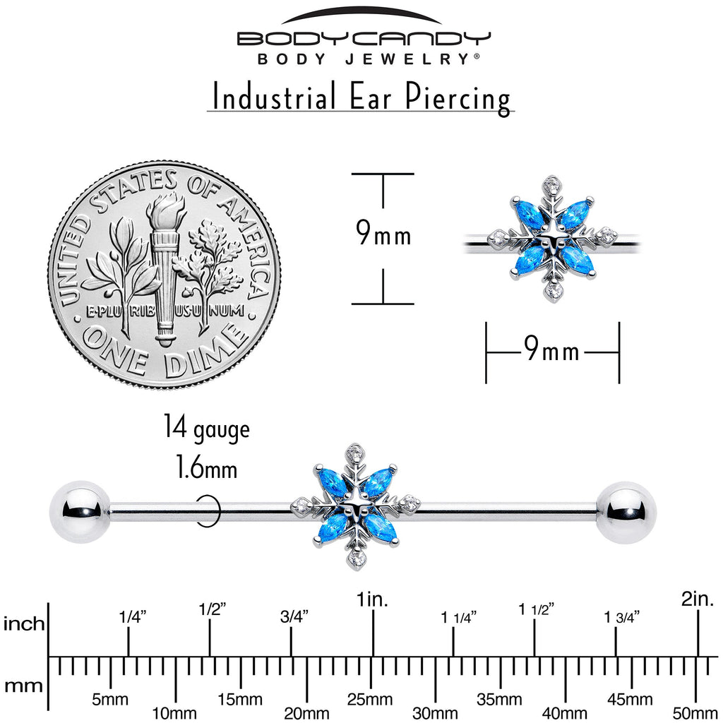 14G Blue CZ Gem Classic Flower Industrial Barbell 38mm | BARBELL Industrial | Wiccan Center