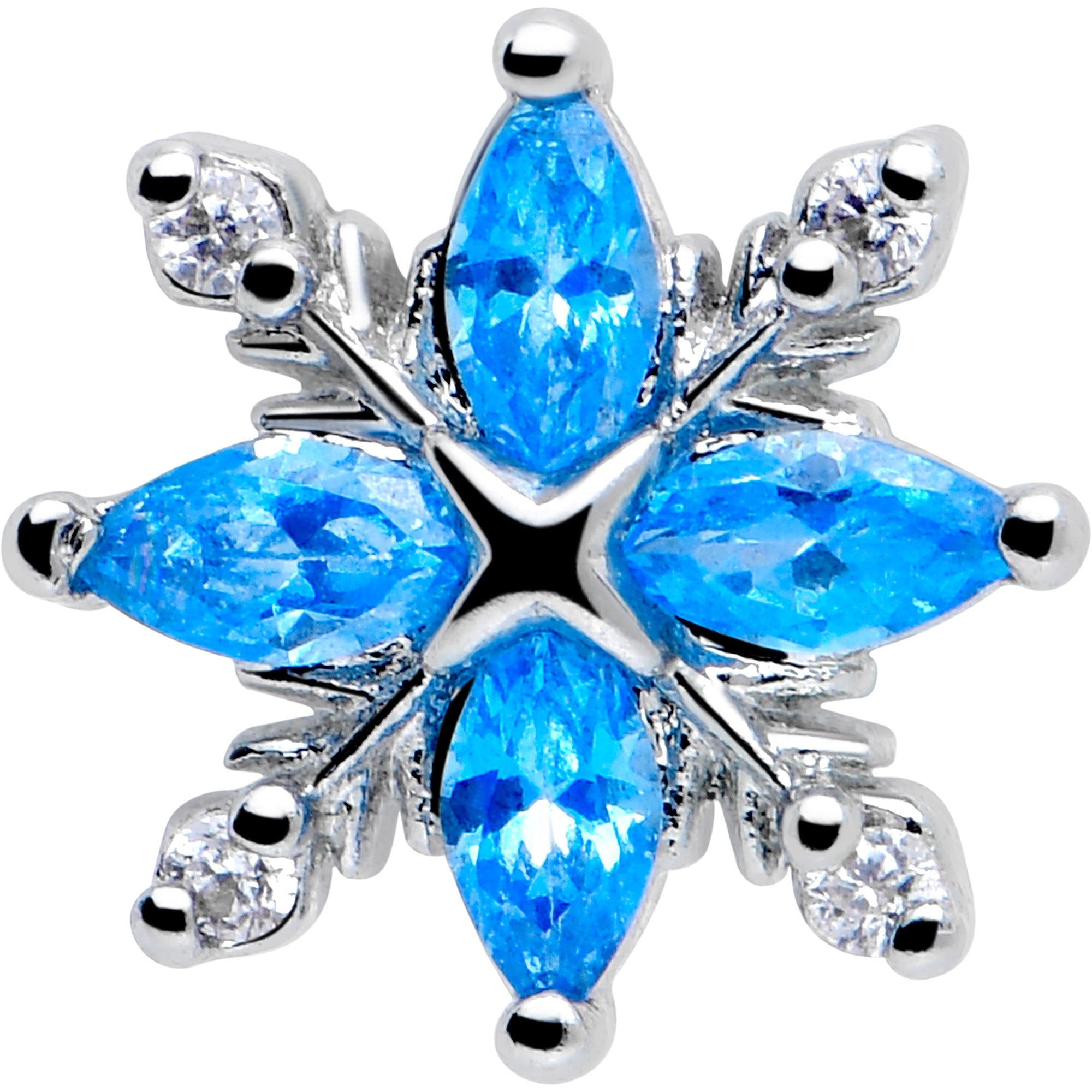 20G 7mm Blue CZ Gem Classic Flower L Shape Nose Ring | NOSE RING L-Shape | Wiccan Center