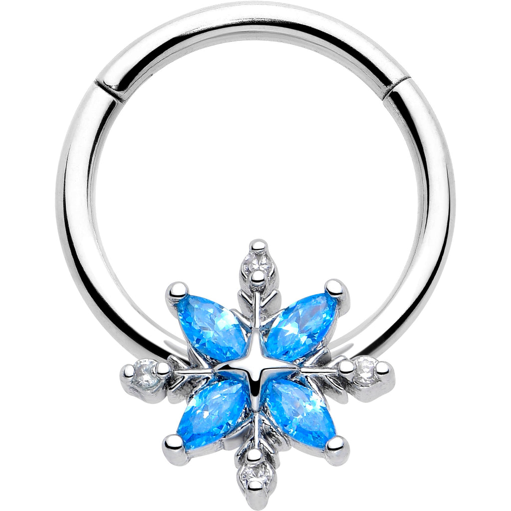 16G 3/8 Blue CZ Gem Classic Flower Hinged Segment Ring | SEGMENT RING | Wiccan Center