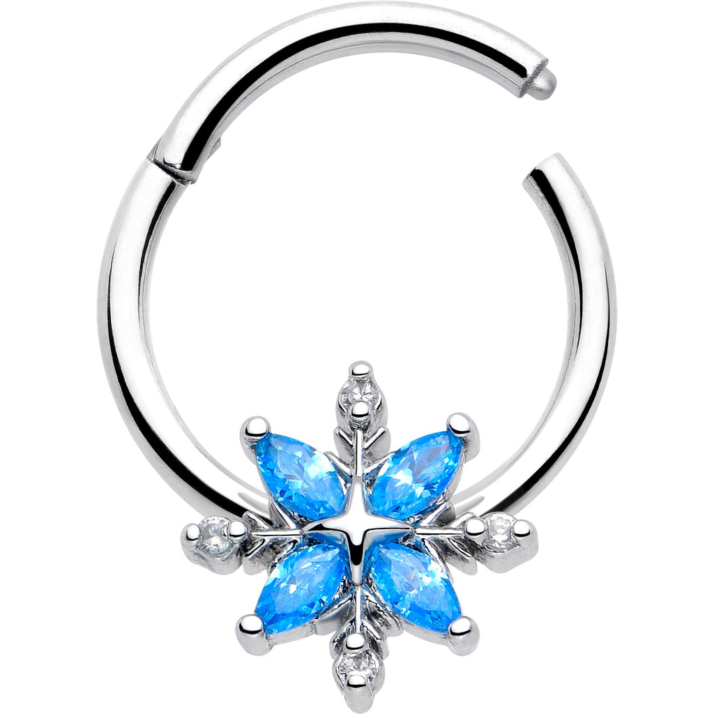 16G 3/8 Blue CZ Gem Classic Flower Hinged Segment Ring | SEGMENT RING | Wiccan Center