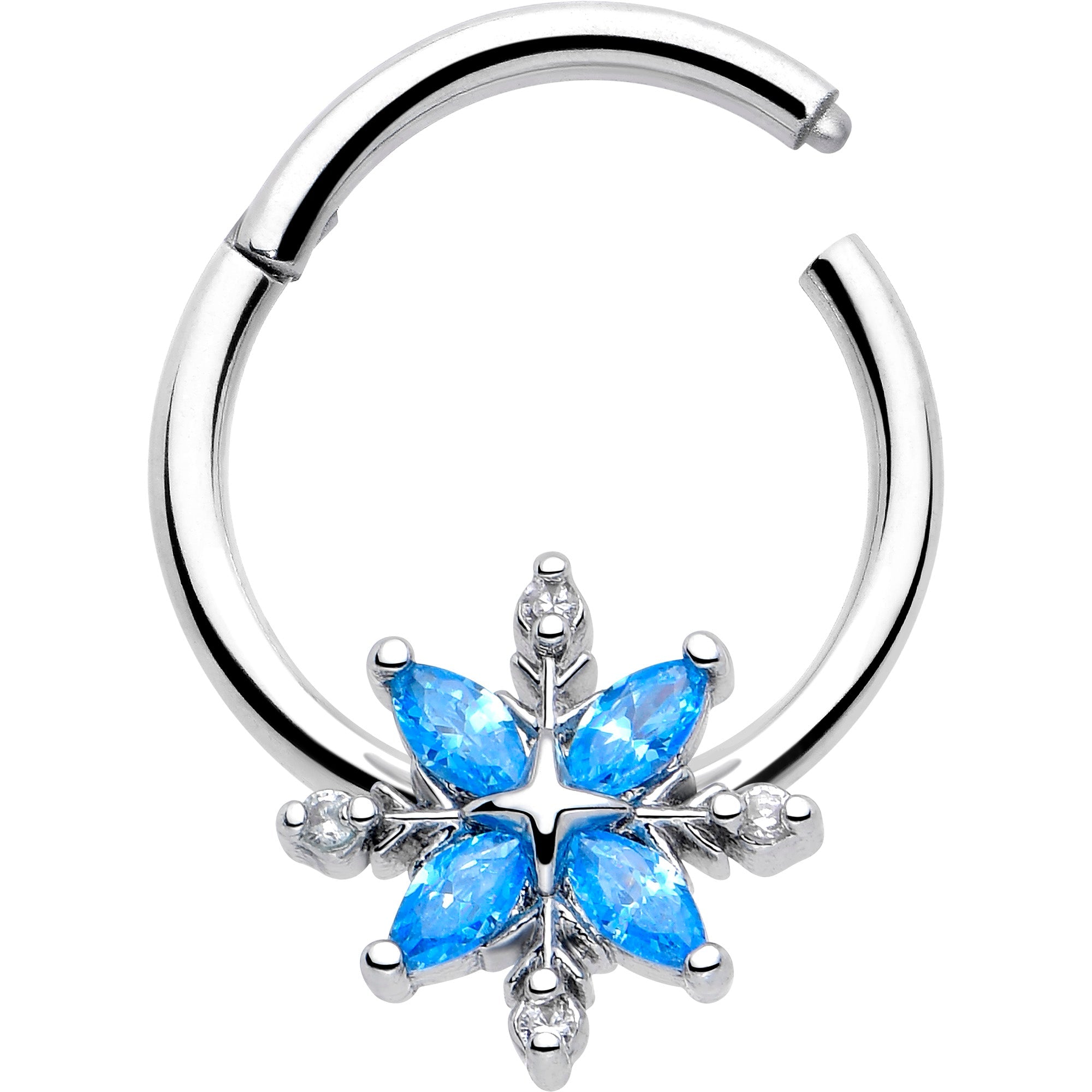 16G 3/8 Blue CZ Gem Classic Flower Hinged Segment Ring | SEGMENT RING | Wiccan Center