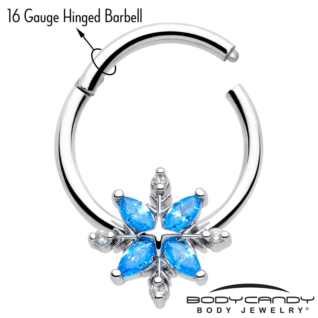 16G 3/8 Blue CZ Gem Classic Flower Hinged Segment Ring | SEGMENT RING | Wiccan Center