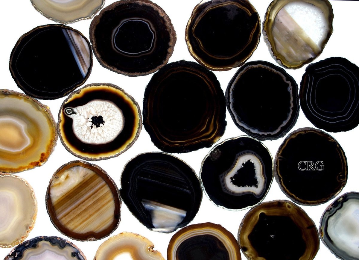 Black Agate Slice Size #2 (3 To 3.5 Inches) (1 Piece)