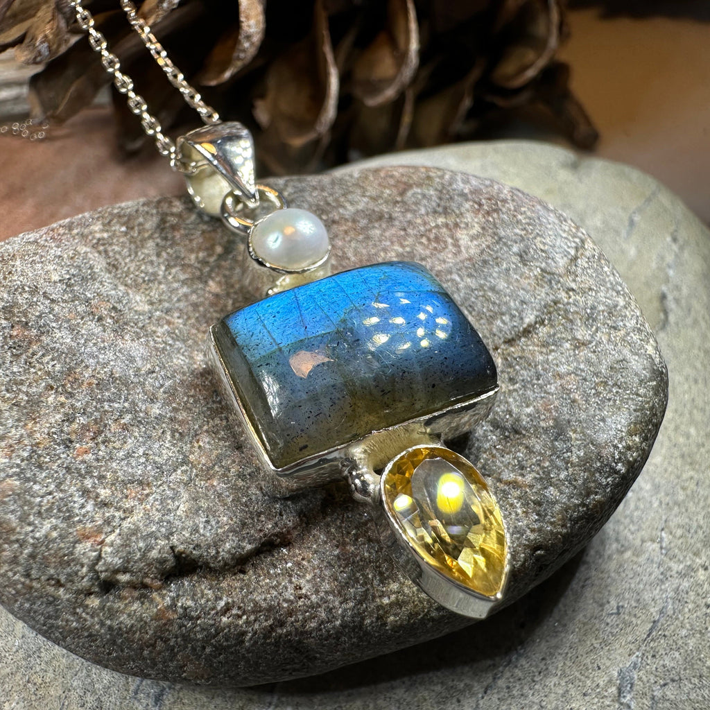 Citrine Blue Labradorite Necklace | Pendant | Wiccan Center