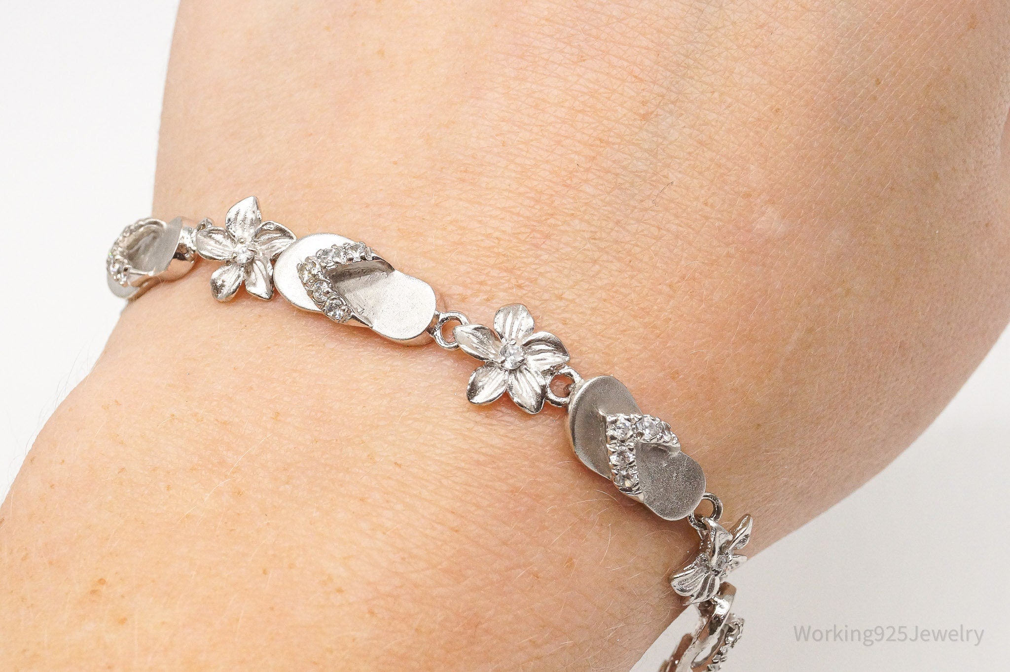 Vintage Cubic Zirconia Sandals & Flowers Sterling Silver Bracelet | Jewelry > Bracelets | Wiccan Center