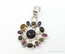 Large Designer SJ Multi Gem Sterling Silver Necklace Pendant | Jewelry > Necklaces > Pendants | Wiccan Center