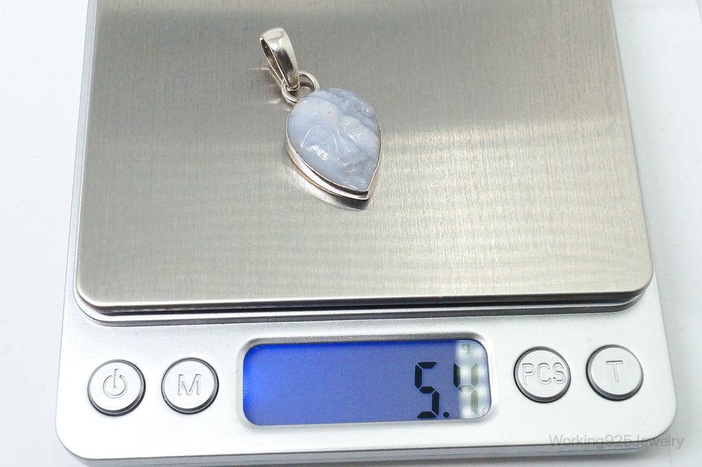 Vintage Blue Lace Agate Moon Face Sterling Silver Pendant | Jewelry > Necklaces > Pendants | Wiccan Center