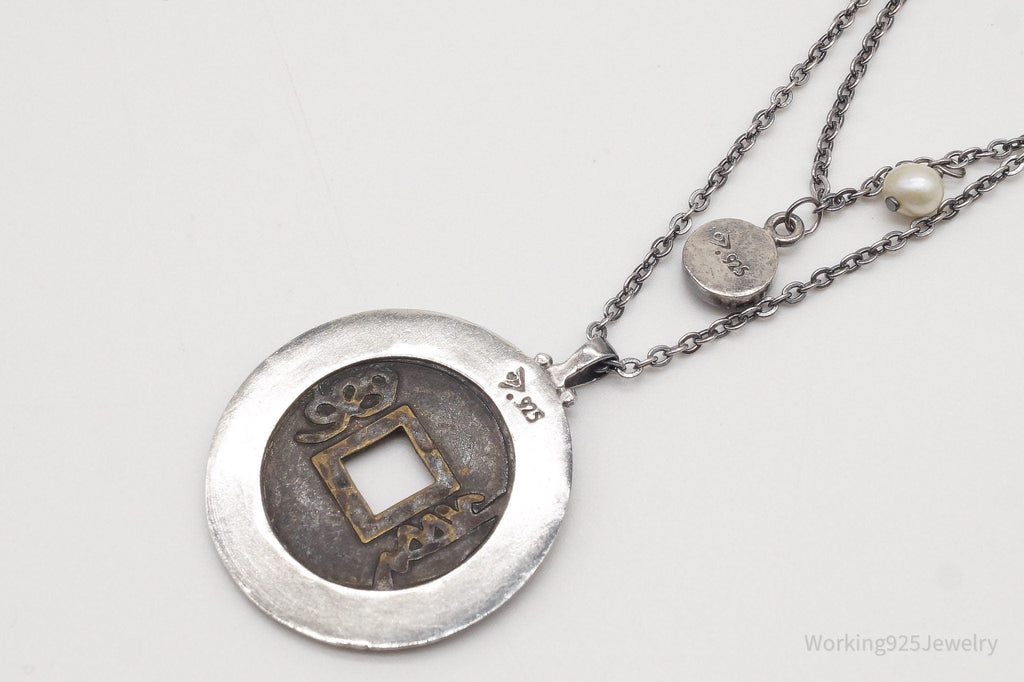 Designer Silpada Brass Chinese Coin Replica Sterling Silver Retired Necklace | Jewelry > Necklaces > Pendants | Wiccan Center