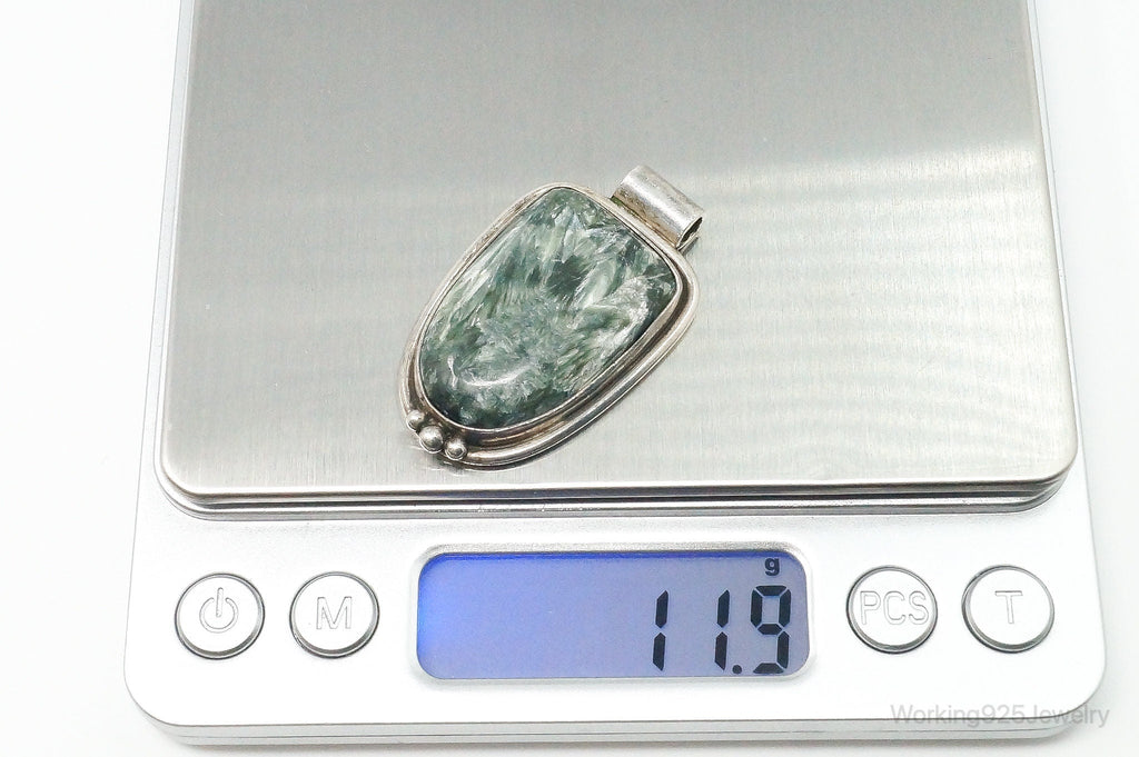 Vintage Large Green Seraphinite Sterling Silver Necklace Pendant | Jewelry > Necklaces > Pendants | Wiccan Center