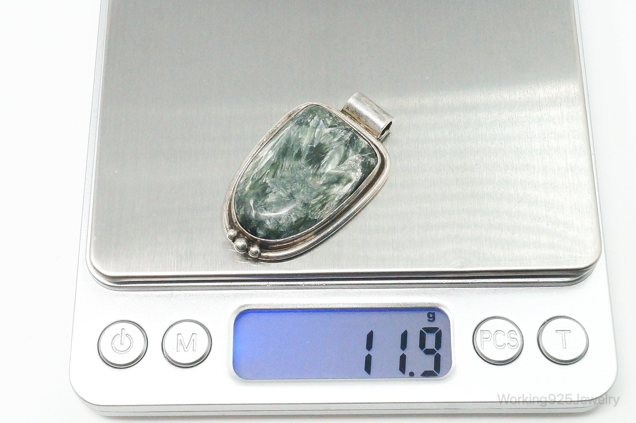 Vintage Large Green Seraphinite Sterling Silver Necklace Pendant | Jewelry > Necklaces > Pendants | Wiccan Center