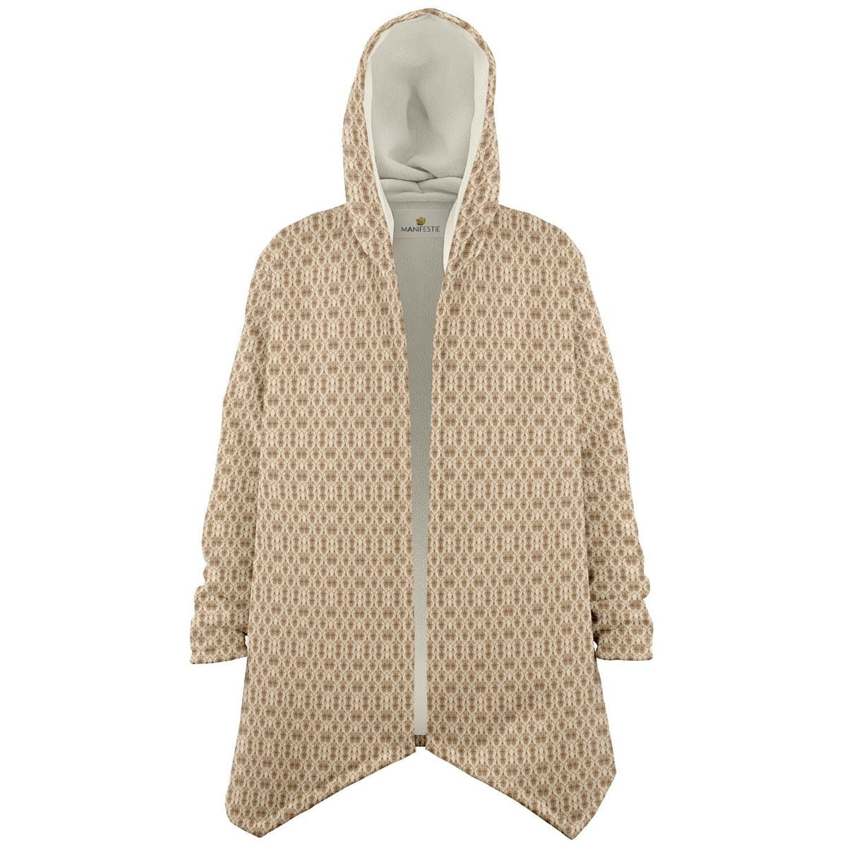 Cream Baroque Cuddle Cloak | Unisex Minky Sherpa Hooded Coat | Women and Mens Festival Coat | Mountain Fashion | Microfleece Cloak - AOP | Wiccan Center