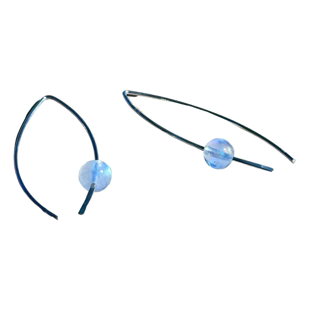 Rainbow Moonstone Crescent Bertoni Earrings - Sterling Silver | Jewelry | Wiccan Center