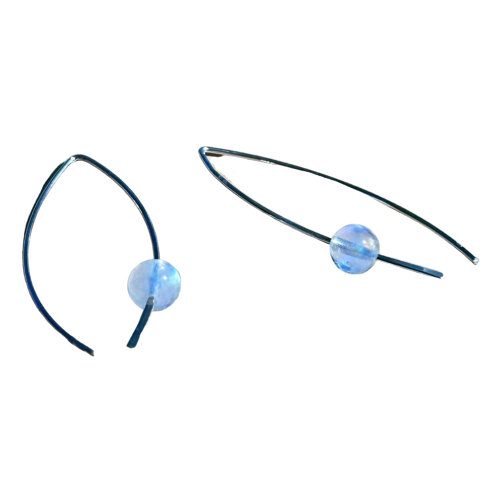 Rainbow Moonstone Crescent Bertoni Earrings - Sterling Silver | Jewelry | Wiccan Center