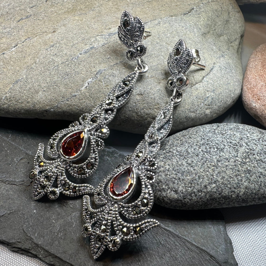 Nour Garnet Marcasite Earrings | Dangle Earrings | Wiccan Center