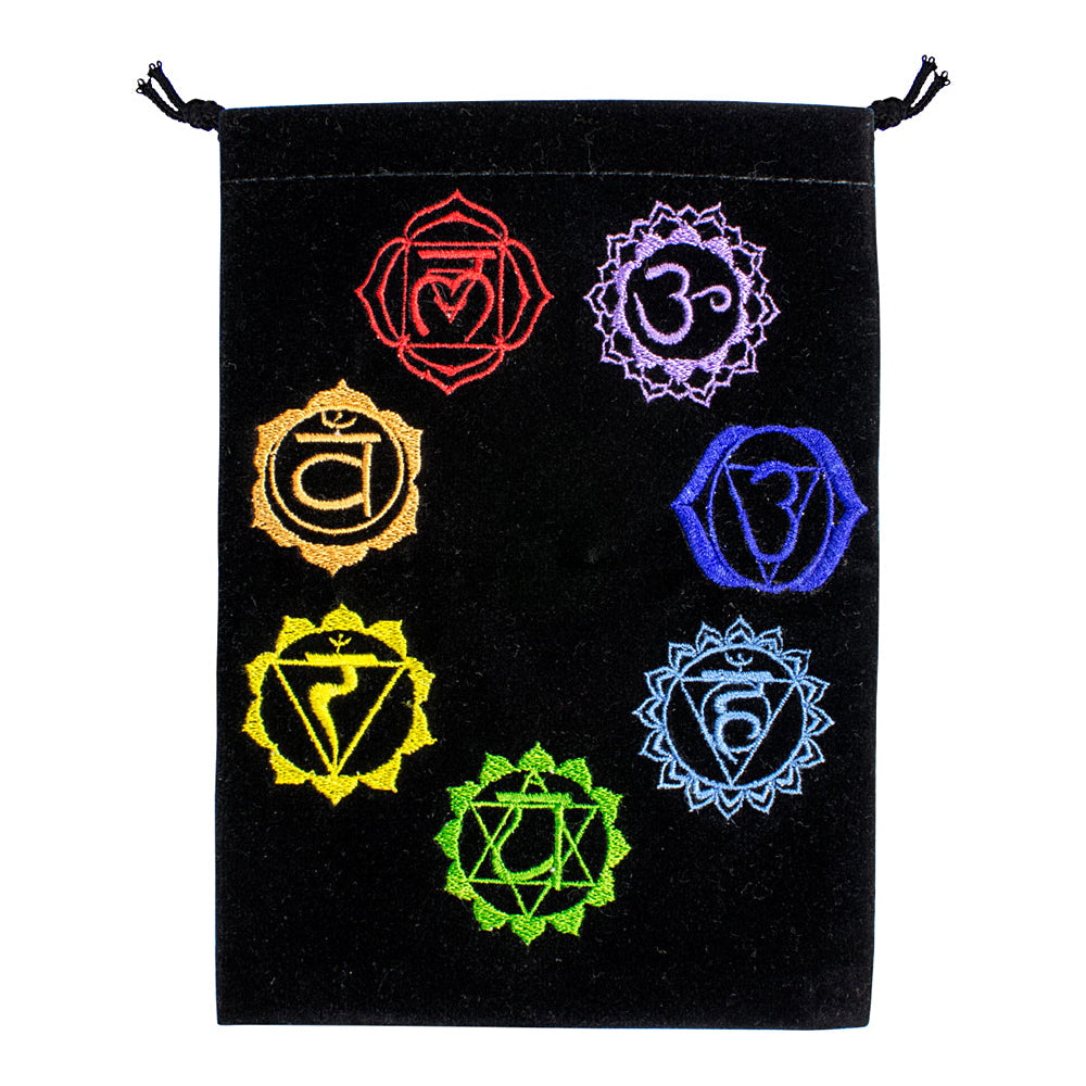 7 Chakras Black Velvet Embroidered Bag | Tarot Cards | Wiccan Center