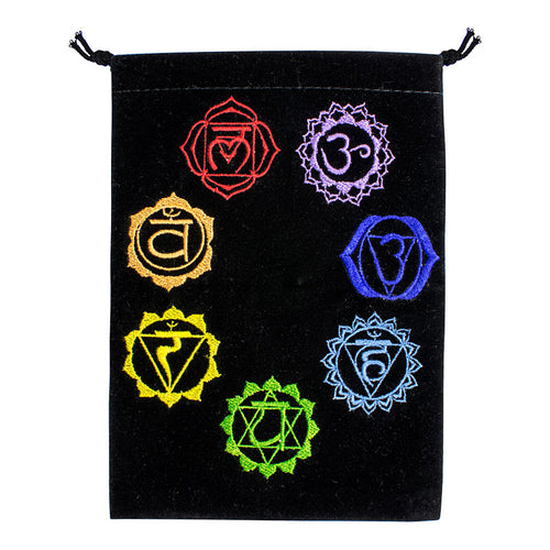 7 Chakras Black Velvet Embroidered Bag | Tarot Cards | Wiccan Center