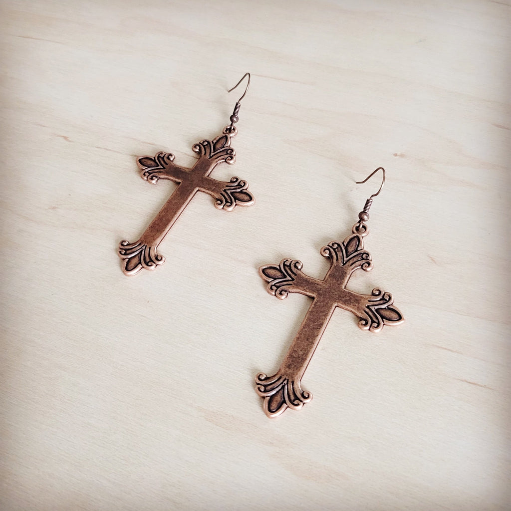 Burnished Copper Cross Earrings 200br | Earrings | Wiccan Center