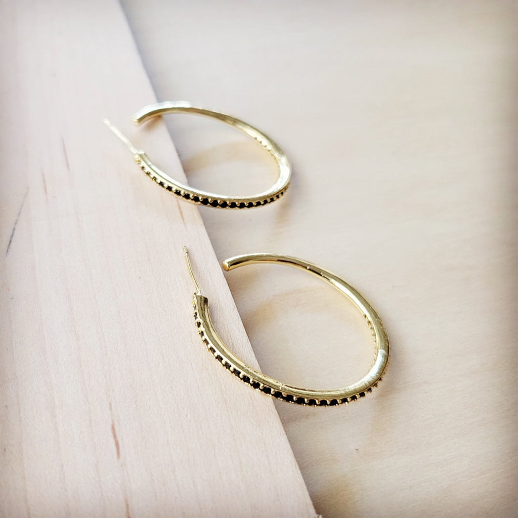Black Diamond Glimmer Gold Hoop Earrings 219cn