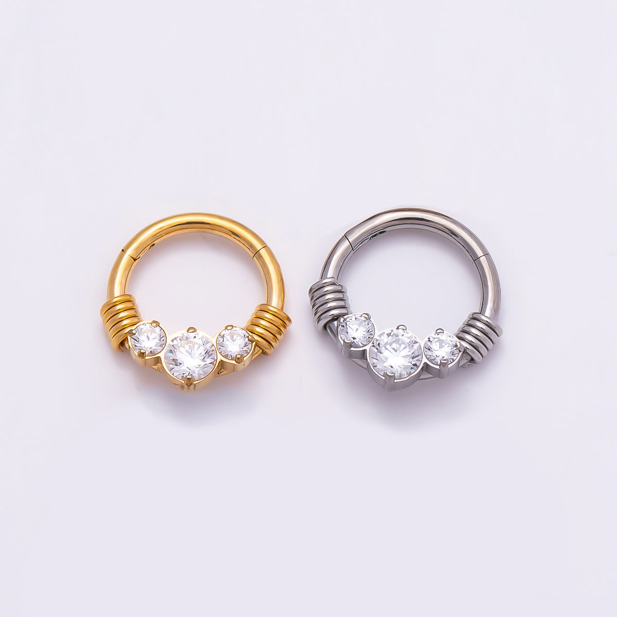 Titanium 11.5mm Clear CZ Cluster Single Septum Cartilage Piercing Clicker in Gold & Silver |BJ-00122 BJ-00123 | Earrings | Wiccan Center