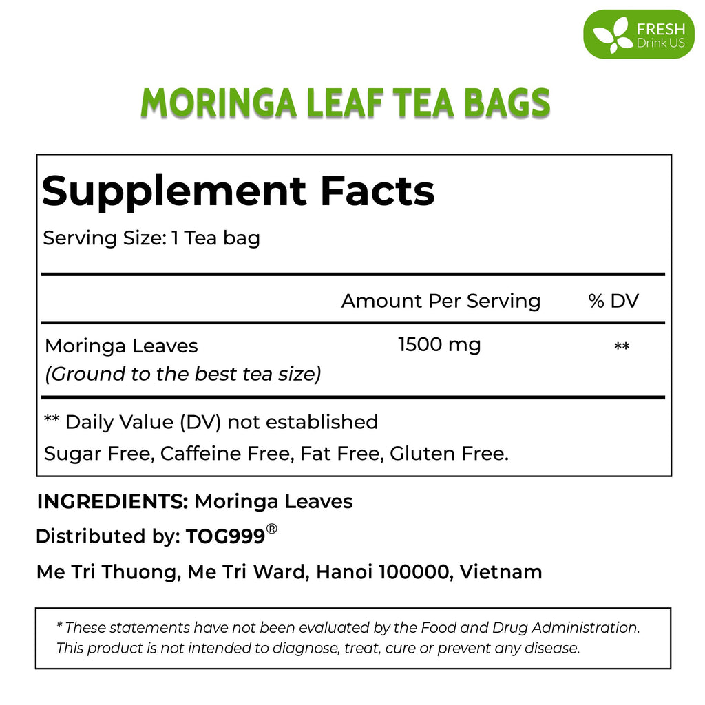 Moringa Leaf Tea Bags, 100% Natural & Pure from Moringa Leaves. Loose Leaf Moringa Herbal Tea. Moringa Leaf Tea. No Sugar, No Caffeine, No Gluten, Vegan | Tea | Wiccan Center