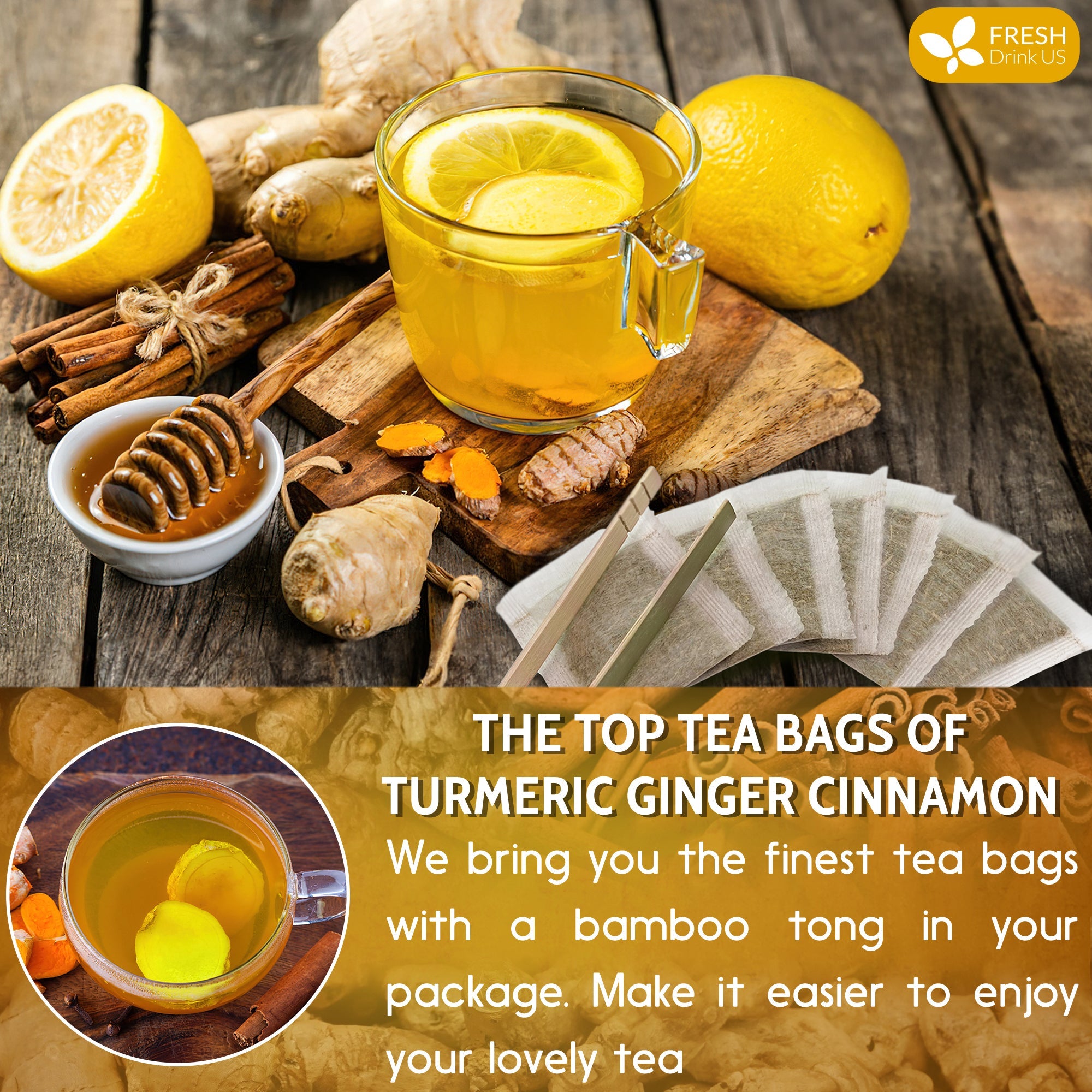 Turmeric, Ginger, Cinnamon Tea, Tea Bags, 100% Natural, Hand-made Blend of Turmeric, Ginger, and Cinnamon. Eco-conscious Tea Bags. Turmeric Ginger Herbal Tea. No Sugar, No Caffeine, No Gluten, Vegan. | Tea | Wiccan Center