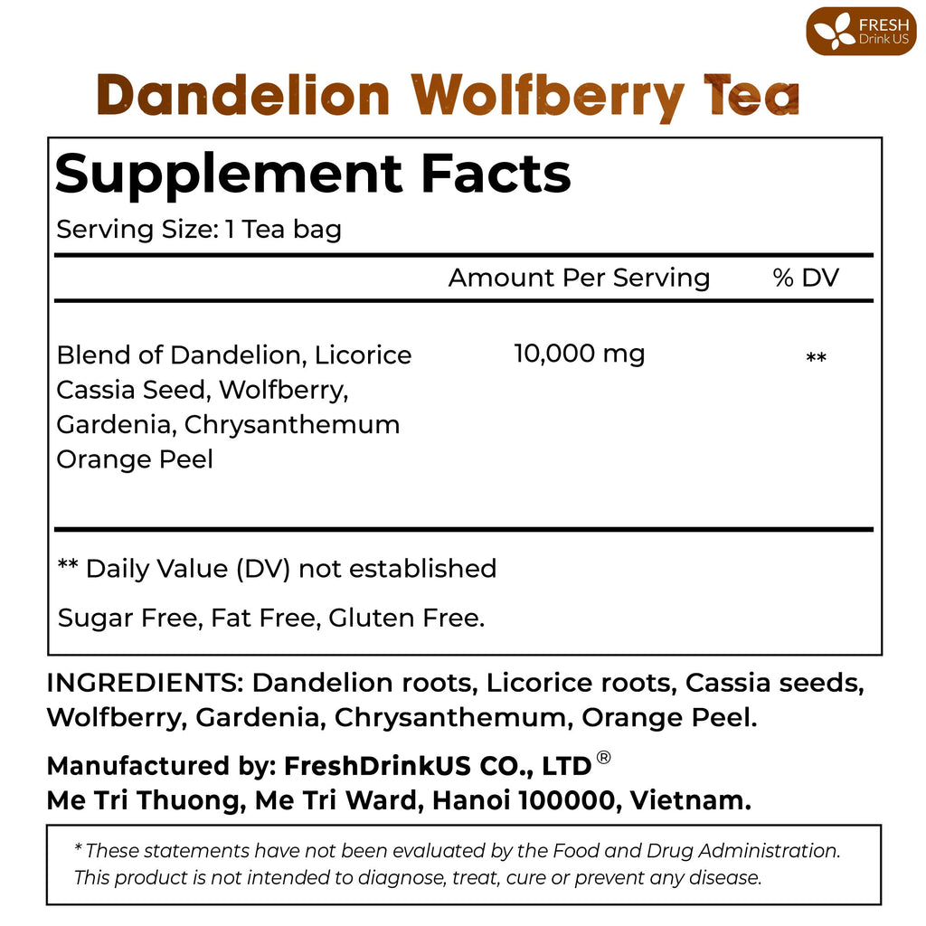 Dandelion Wolfberry Tea - a Natural Blend of Six Herbal Ingredients, Dandelion, Licorice, Cassia, Wolfberry Supports Kidneys & Liver Health (PCOS, Pregnancy, Fibroids, PMS, Menstrual Cycle, Mood), Hormone Balance Tea Beverage | Tea | Wiccan Center