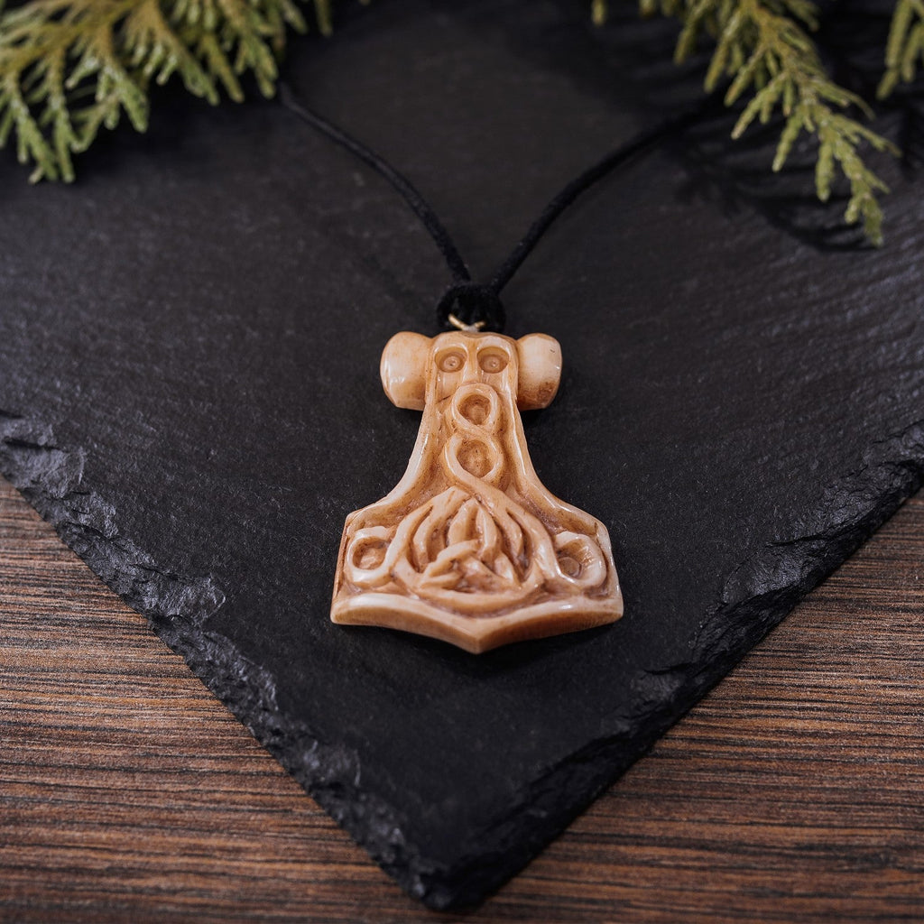 Mjolnir Bone Pendant – Carved Viking Odin Necklace | Jewelry | Wiccan Center