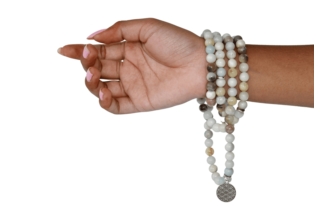 Multi Amazonite Beads Mala Bracelet, 108 Prayer Beads Necklace (Good luck and Fortune) | Bracelets | Wiccan Center