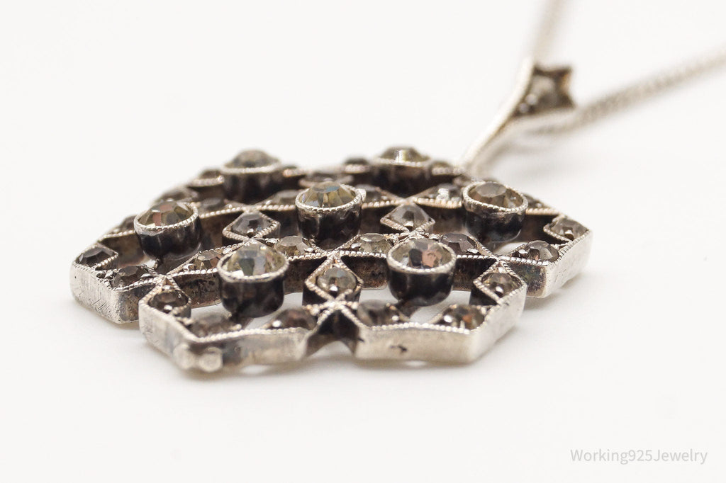 Antique Vintage Faux Diamonds Snowflake Sterling Silver Necklace | Jewelry > Necklaces > Pendants | Wiccan Center