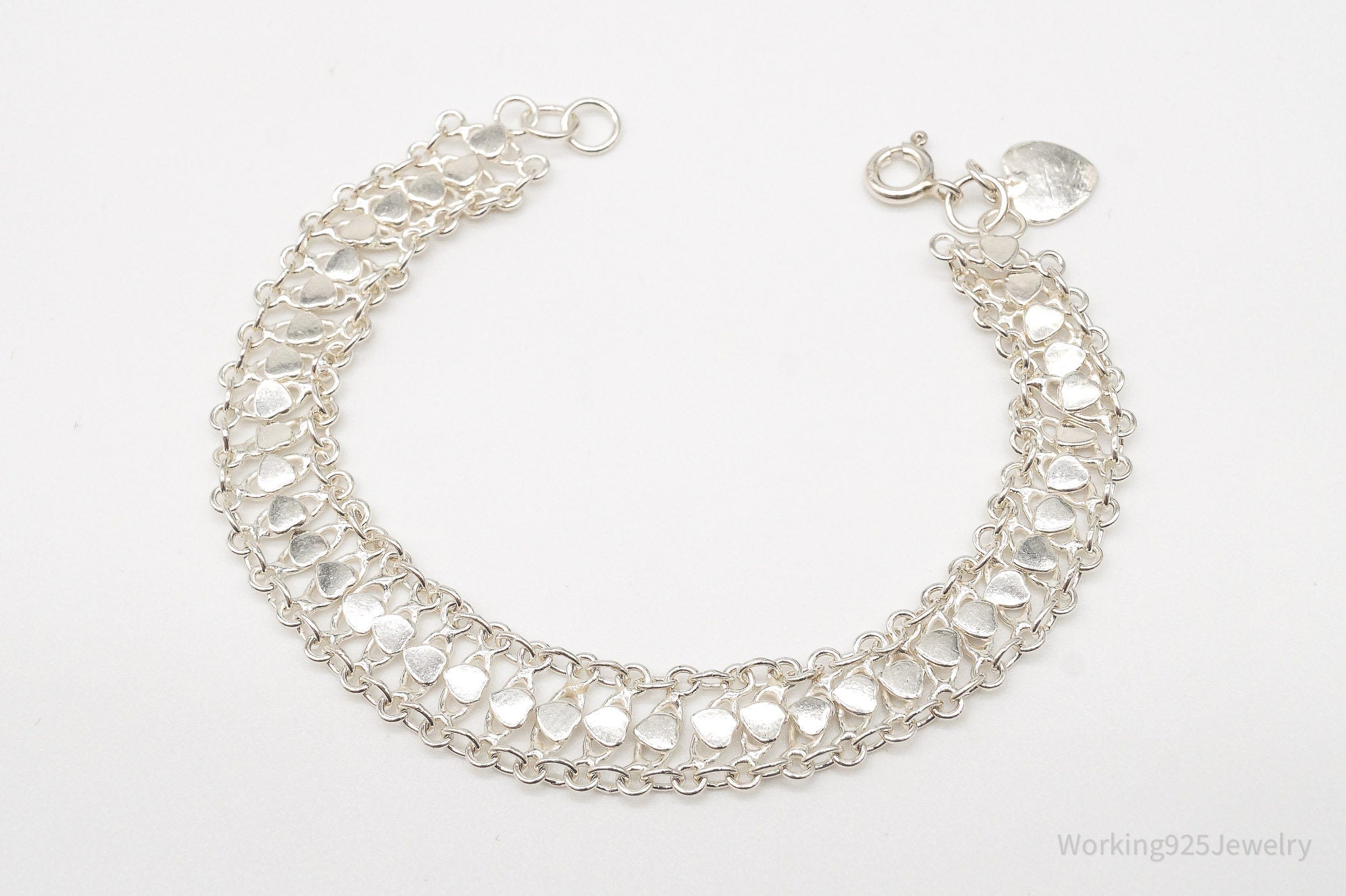 Vintage Hearts Mesh Chain Link Sterling Silver Bracelet | Jewelry > Bracelets | Wiccan Center