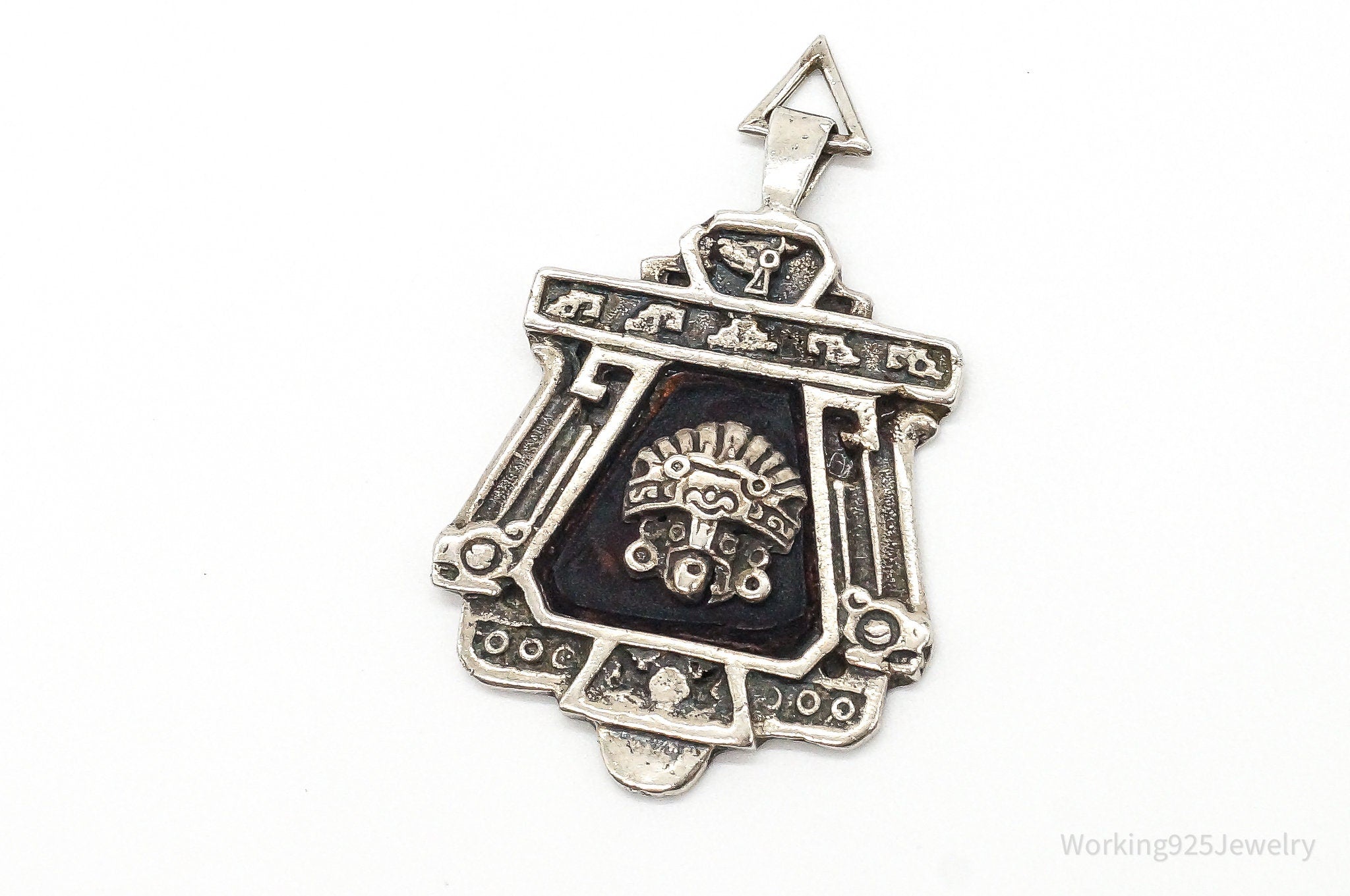 RARE Large Mexico Designer Aduna Aztec Leather Sterling Silver Pendant | Jewelry > Necklaces > Pendants | Wiccan Center
