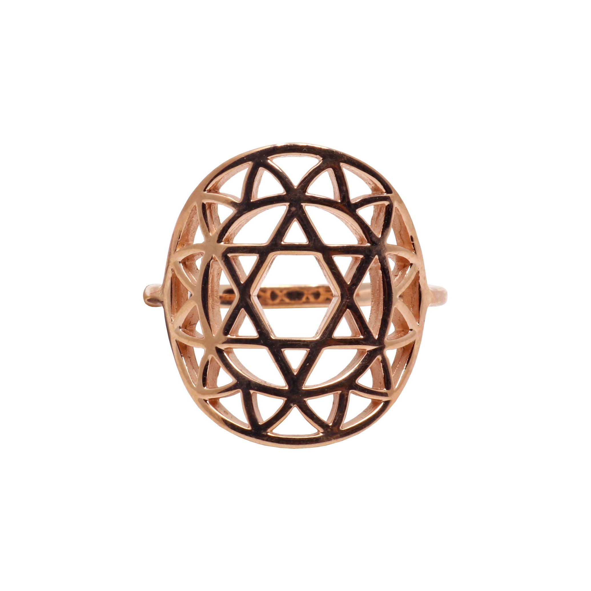 Silver Ring Size 6 - Rose Gold Overlay Heart Chakra - Sacred Geometry | Gemstone Jewelry > Rings | Wiccan Center