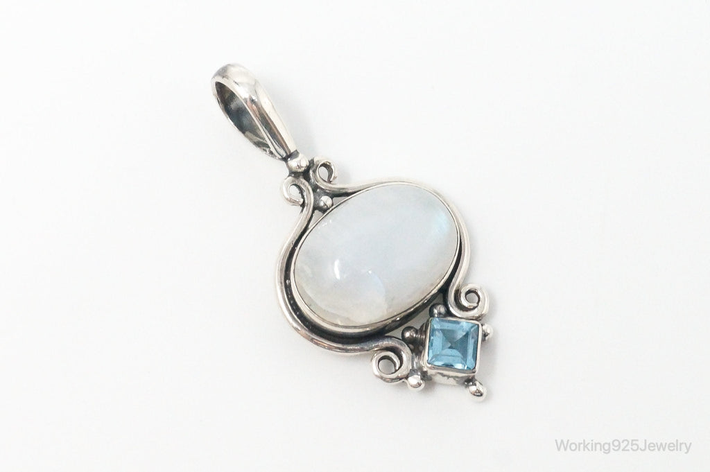 Vintage Blue Topaz Large Moonstone Sterling Necklace Pendant | Jewelry > Necklaces > Pendants | Wiccan Center