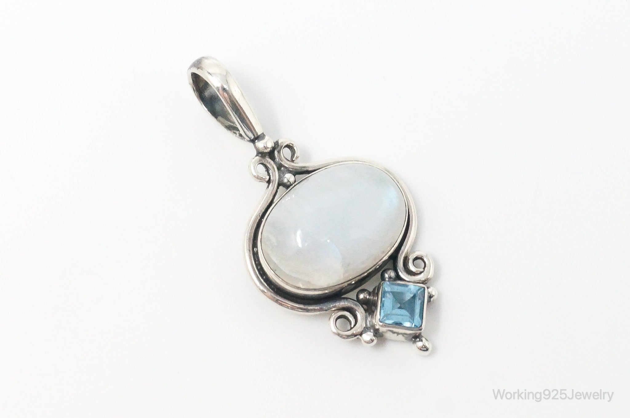 Vintage Blue Topaz Large Moonstone Sterling Necklace Pendant | Jewelry > Necklaces > Pendants | Wiccan Center