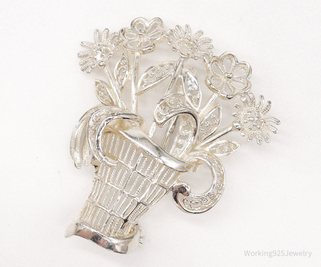 Vintage Mid Century German Sterling Silver Flower Basket Brooch Pin | Jewelry > Brooches, Pins & Clips | Wiccan Center