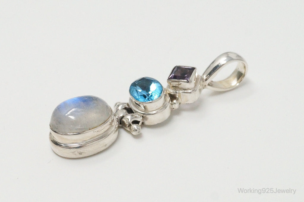 Large Vintage Blue Topaz Amethyst Moonstone Sterling Silver Pendant | Jewelry > Necklaces > Pendants | Wiccan Center