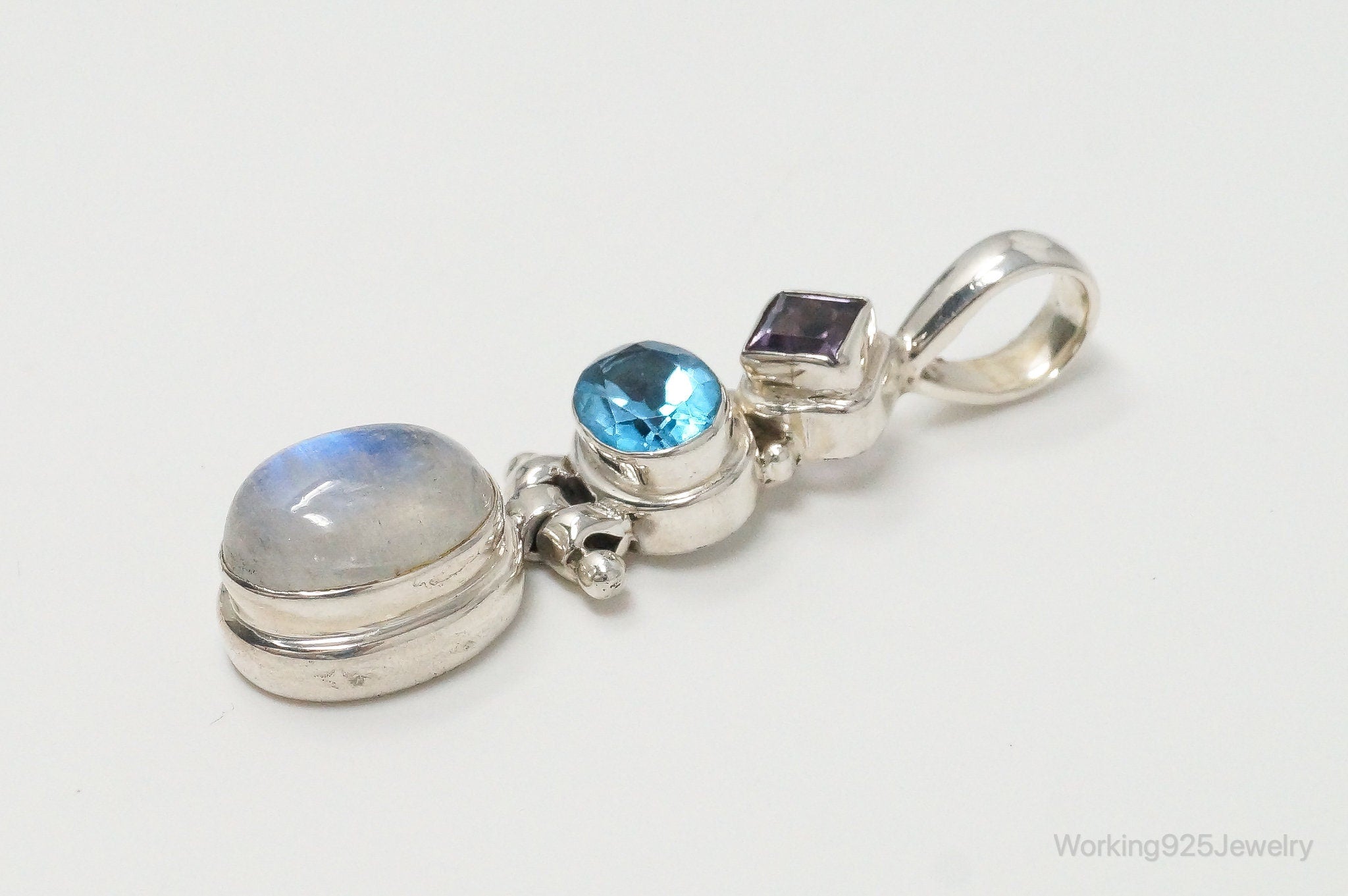 Large Vintage Blue Topaz Amethyst Moonstone Sterling Silver Pendant | Jewelry > Necklaces > Pendants | Wiccan Center