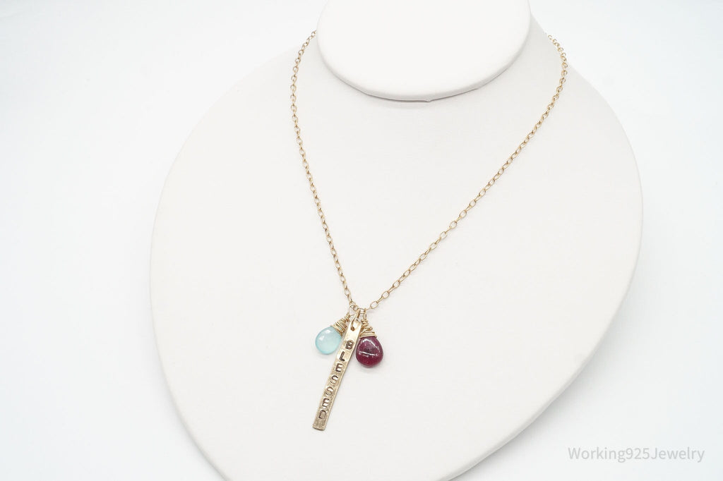 Vintage 14K Gold Filled "BLESSED" Chalcedony Rhodolite Rose Quartz Necklace 24" | Jewelry > Necklaces > Pendants | Wiccan Center