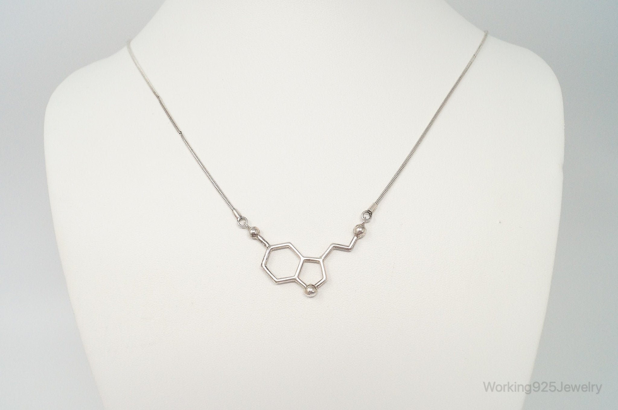 Serotonin Molecule Sterling Silver Necklace | Jewelry > Necklaces > Pendants | Wiccan Center