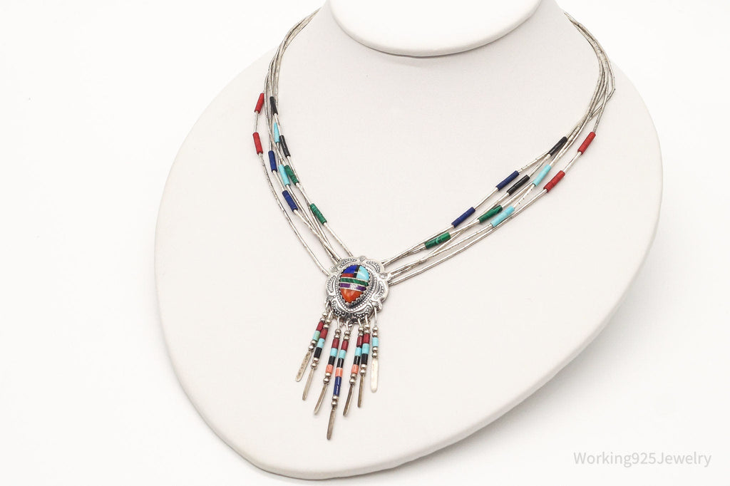 Vintage Native American QT Multi Gem Bead Sterling Silver Chain Necklace | Jewelry > Necklaces | Wiccan Center