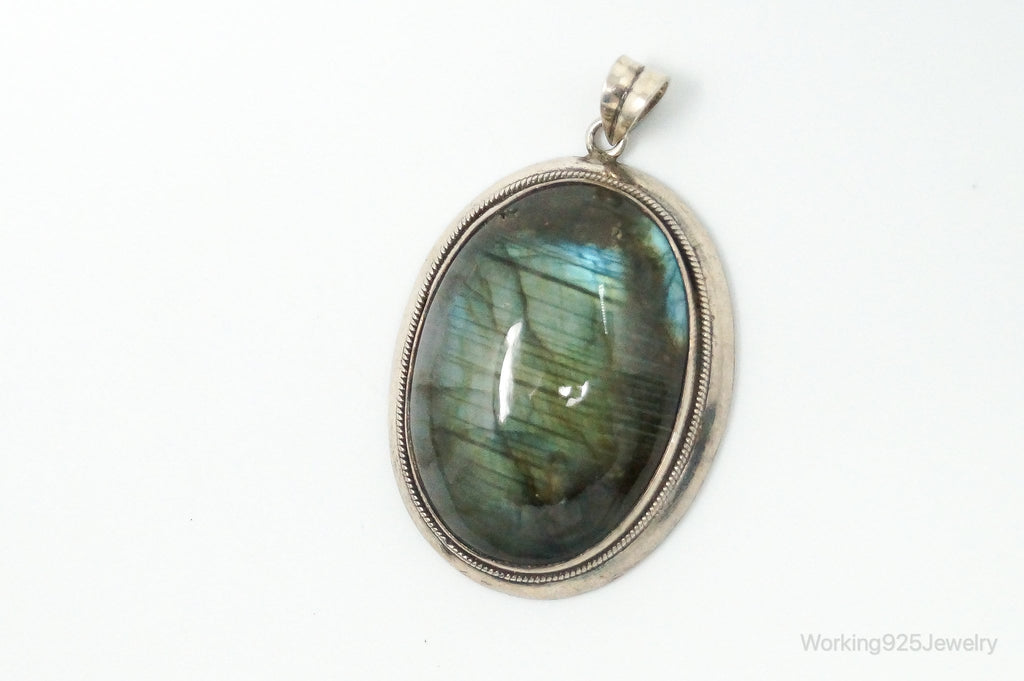 Vintage Large Labradorite Sterling Silver Necklace Pendant | Jewelry > Necklaces > Pendants | Wiccan Center