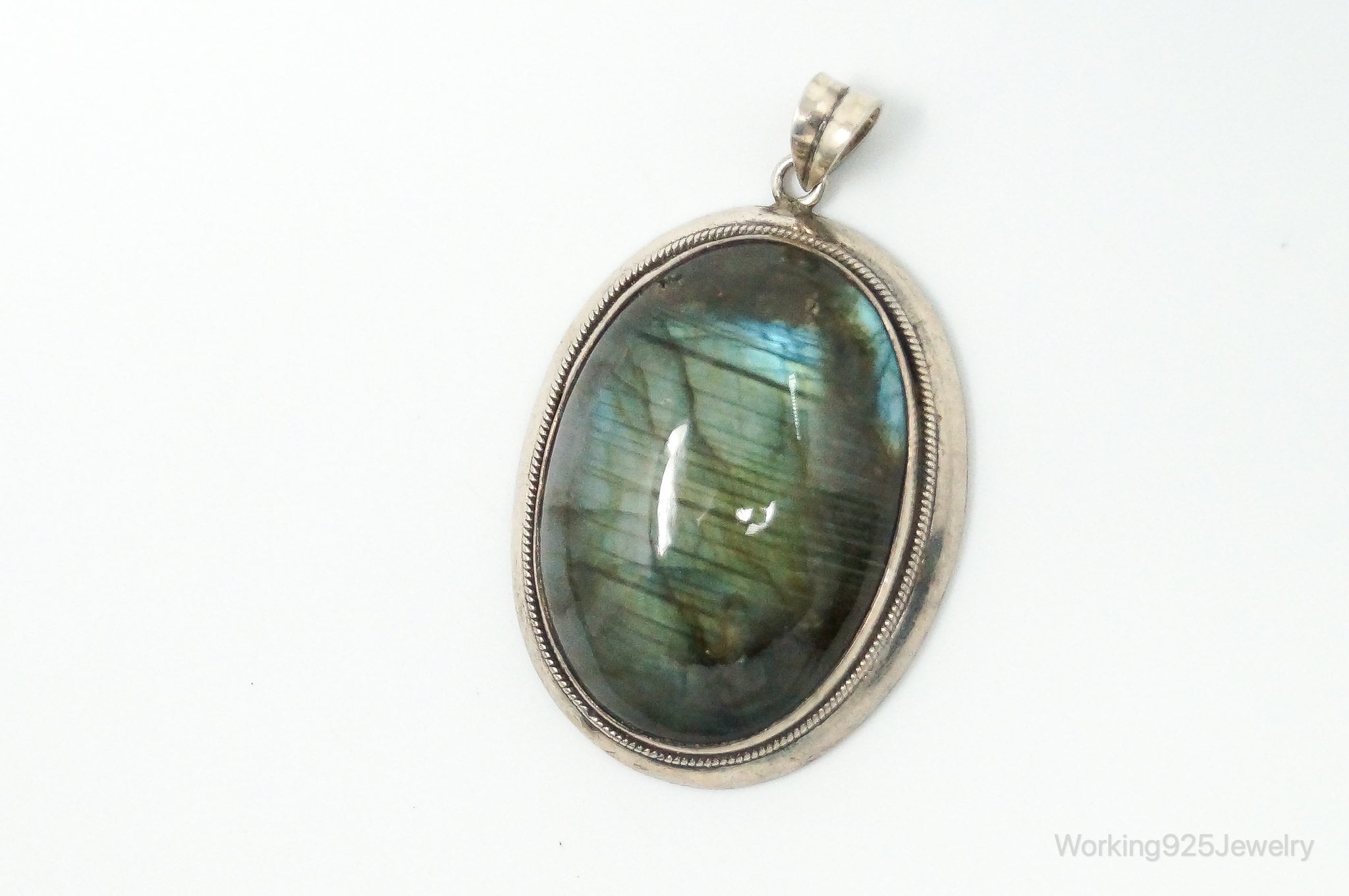 Vintage Large Labradorite Sterling Silver Necklace Pendant | Jewelry > Necklaces > Pendants | Wiccan Center