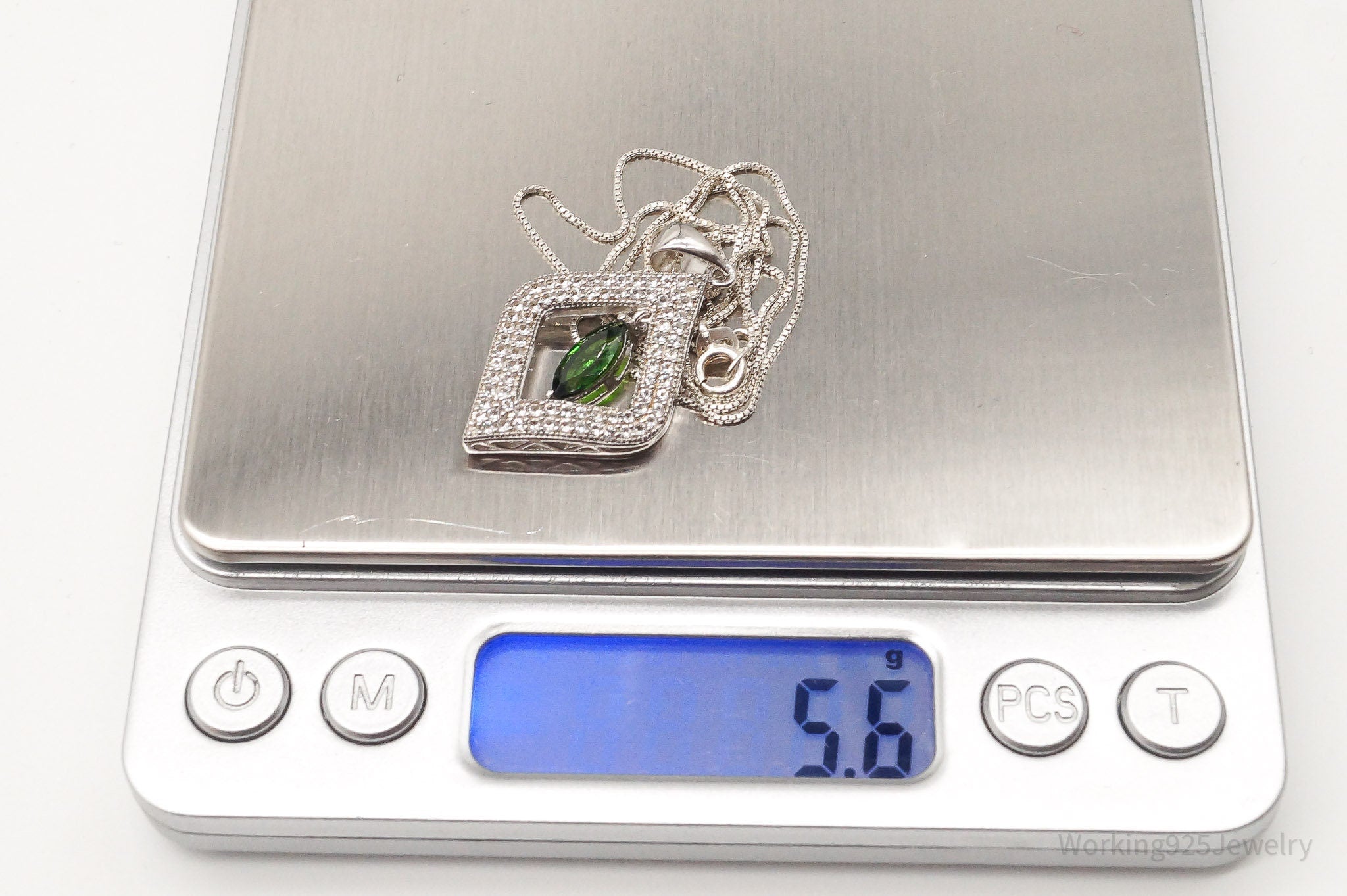 Vintage Lab Emerald Cubic Zirconia Sterling Silver Necklace | Jewelry > Necklaces > Pendants | Wiccan Center