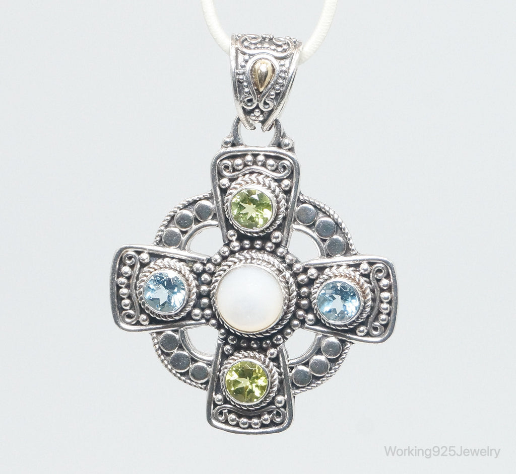 Vintage Designer BA Suarti 18K Gold Multi Gem Sterling Silver Necklace Pendant | Jewelry > Necklaces > Pendants | Wiccan Center