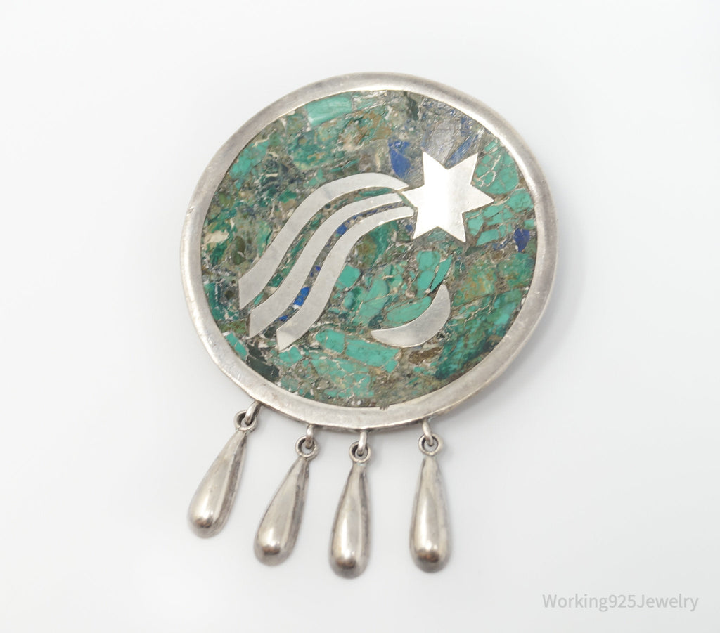 Vintage Taxco Mexico Signed CR Crushed Gemstone Sterling Silver Brooch | Jewelry > Necklaces | Wiccan Center