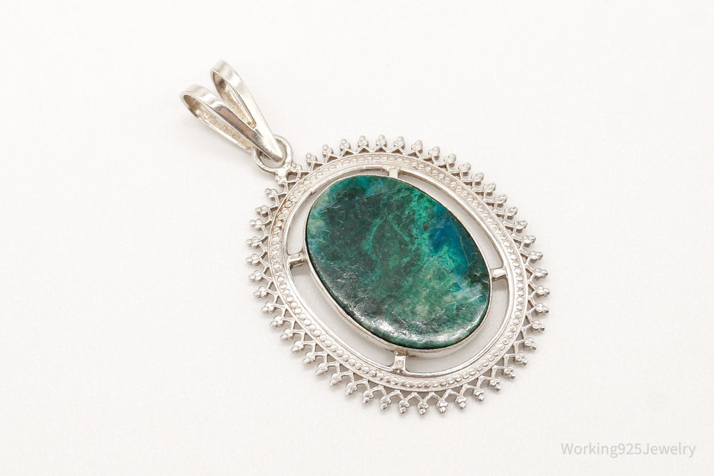 Vintage Large Chrysocolla Sterling Silver Pendant | Jewelry > Necklaces > Pendants | Wiccan Center
