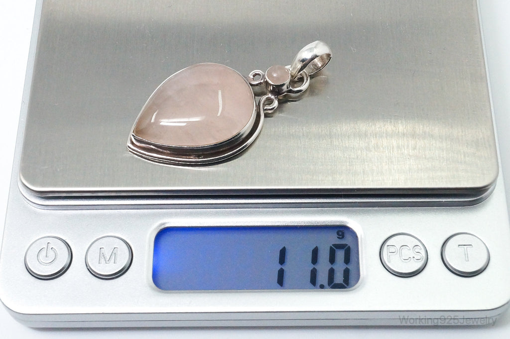 Large Vintage Rose Quartz Sterling Silver Necklace Pendant | Jewelry > Necklaces > Pendants | Wiccan Center