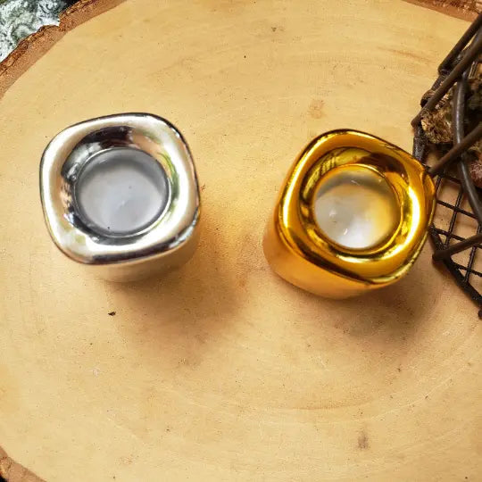 Handmade Ceramic Candle Holder - Gold/Silver | | Wiccan Center