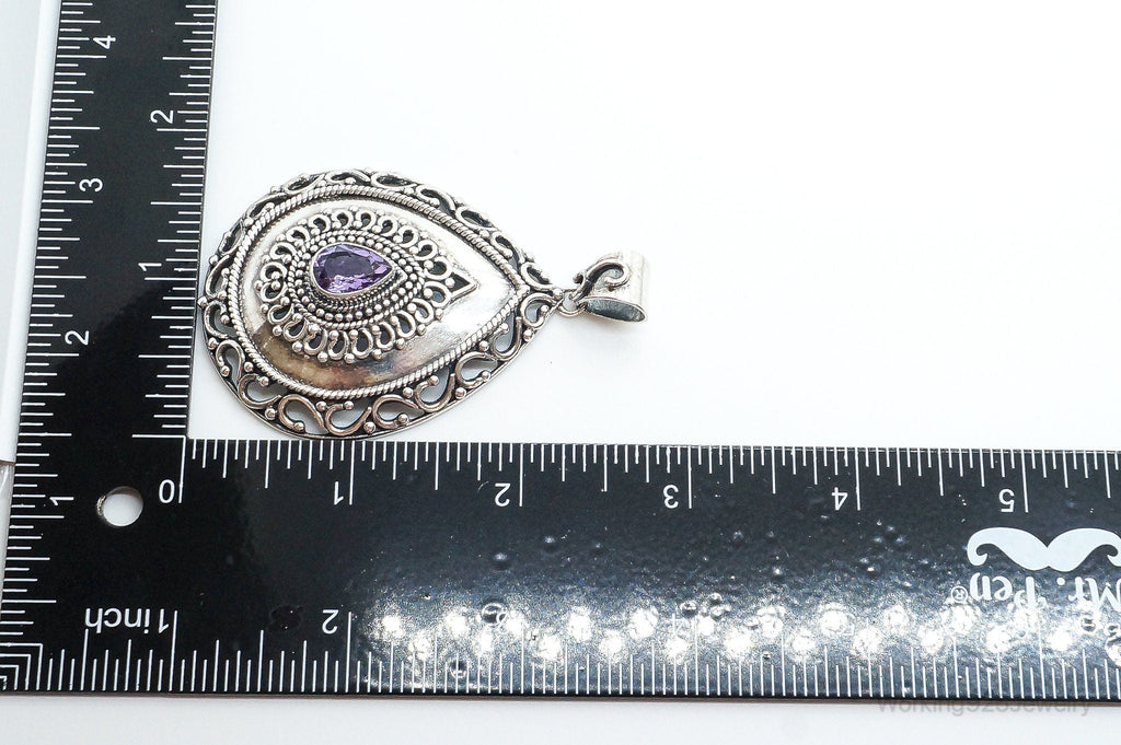 Designer Large Amethyst Bali Inspired Sterling Silver Pendant | Jewelry > Necklaces > Pendants | Wiccan Center